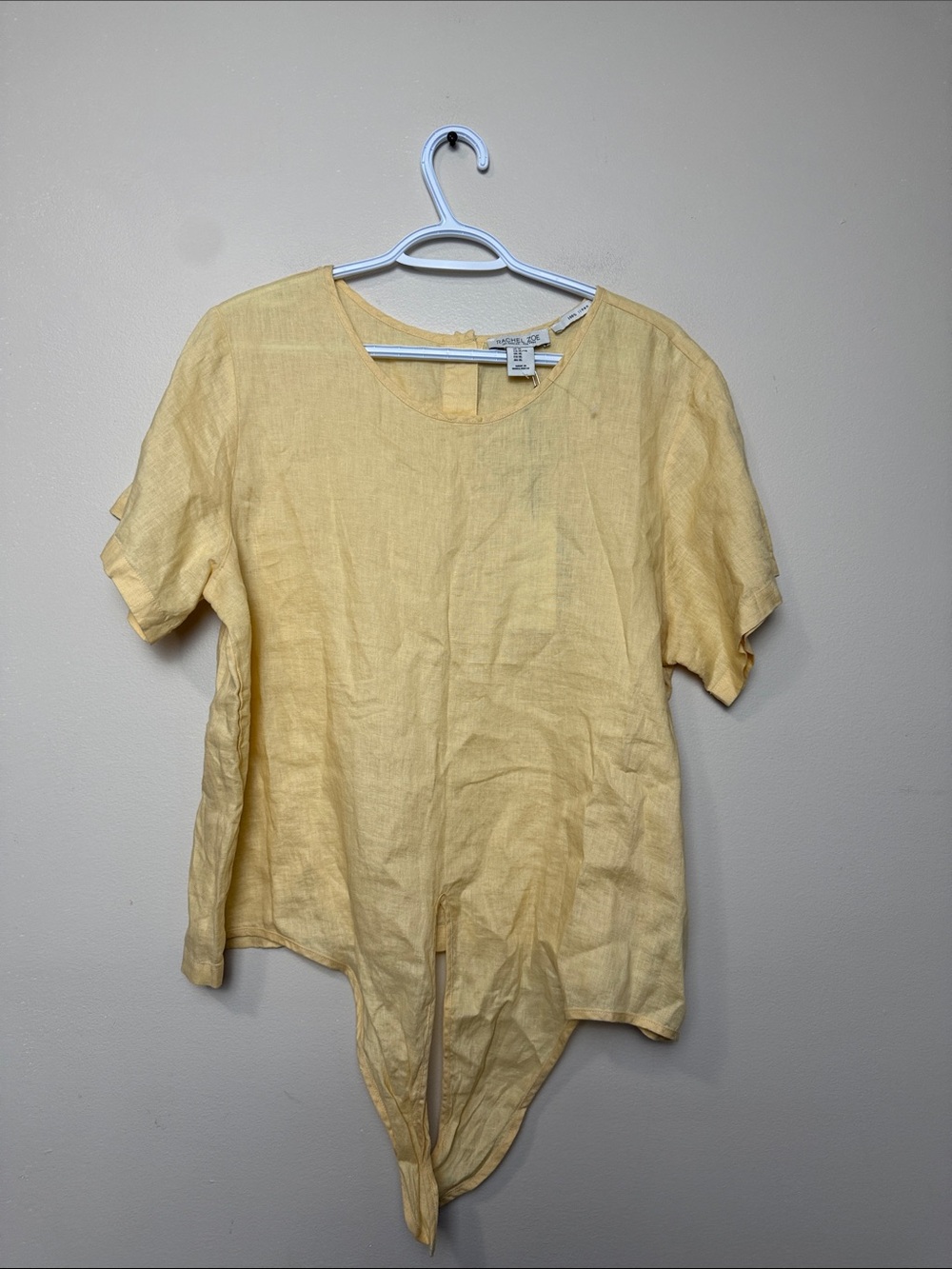 Rachel Zoe 100% Linen  Soft Yellow Linen Tie-Front Tunic size XL